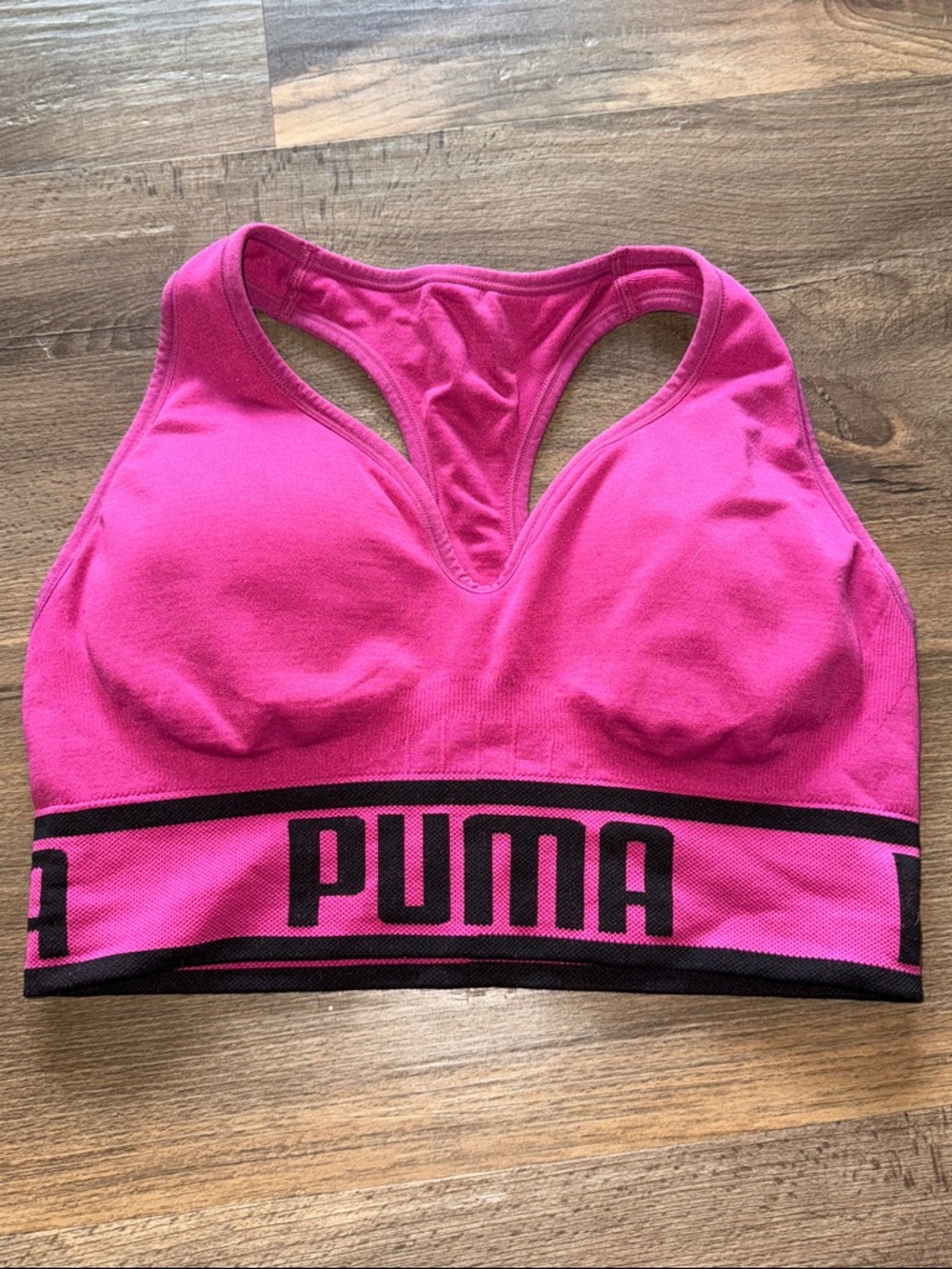 Puma Fuchsia Racerback Sports Bra with Black Logo Band